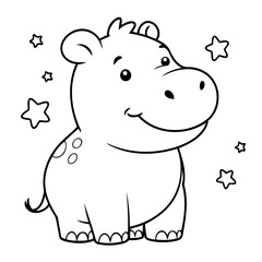 Cute vector illustration Hippo hand drawn for kids coloring page