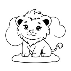 Cute vector illustration Lion drawing for colouring page