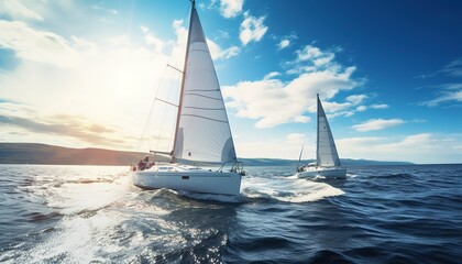 Obraz premium Luxury yachts at Sailing regatta. Sailing in the wind through the waves at the Sea.