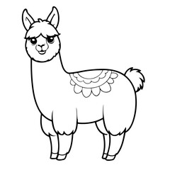 Vector illustration of a cute Llama drawing colouring activity