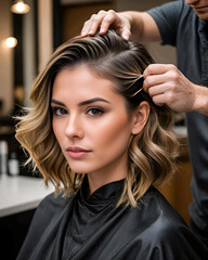 Fototapeta premium Peluquero peinando a una mujer en una peluquería