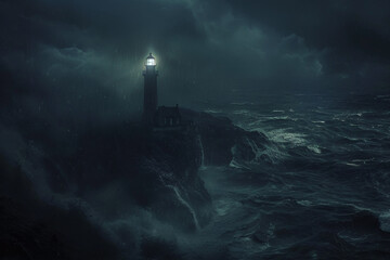 "Stormy Night at the Lighthouse: Waves Crashing and Light Beaming"
"Lighthouse Enduring Storm with Powerful Waves"
"Dramatic Night Seascape with Lighthouse Illumination"