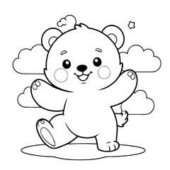 Vector illustration of a cute Bear drawing colouring activity