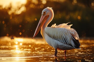 Great White Pelican Full body shot,Telephoto View, 