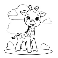 Cute vector illustration Giraffe doodle colouring activity for kids