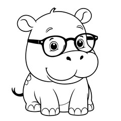 Simple vector illustration of hippo hand drawn for kids page
