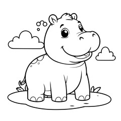 Vector illustration of a cute Hippo drawing for colouring page