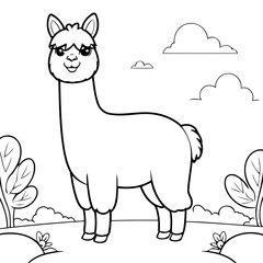Cute vector illustration Llama for kids coloring activity page