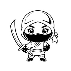Simple vector illustration of Ninja for children colouring activity