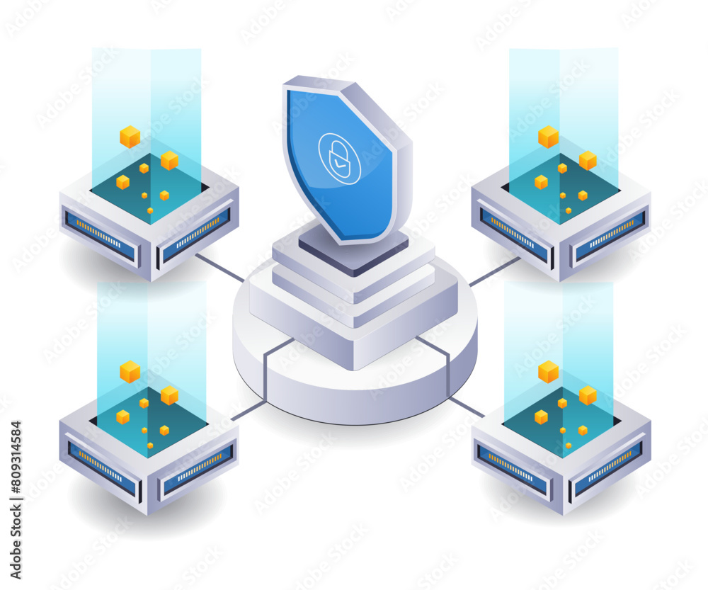 Aufkleber network security server technology infographic 3d illustration flat isometric