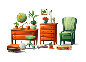 Set bundle of modern colorful home decoration for living room furniture illustration