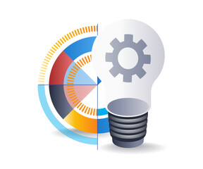Light bulb management business idea infographic 3d illustration flat isometric