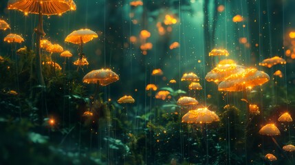 Fototapeta na wymiar Glowing Mushroom Fantasy Forest