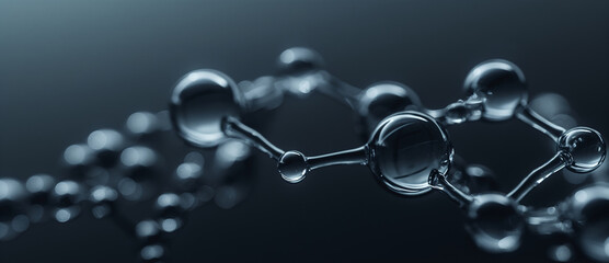 A detailed view of a molecular model showcasing the intricate connectivity and geometric arrangement of spheres representing atoms, highlighted by selective lighting - Generative AI