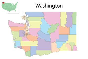 ワシントン　アメリカ　地図　カラフル　アイコン
