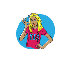 Woman with Okay Fingers Illustration, art vector design