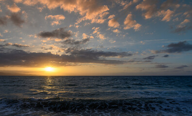 Beautiful pink sunset over sea