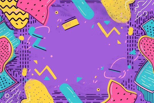 90's Inspired Background with Neon Colors and Bold Patterns - Vintage Decor, Party Themes
