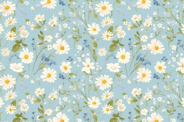  Delicate daisies and forget-me-nots creating a charming and whimsical seamless pattern