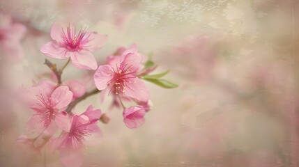 Pink almond blossoms in spring with a soft blurry background showcasing a lovely texture