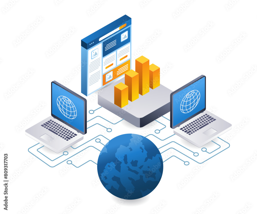 Aufkleber Internet application developer technology infographic 3d illustration flat isometric