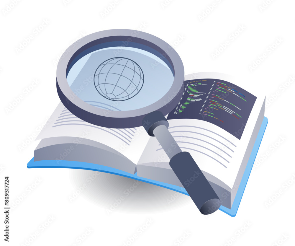 Poster Learn programming knowledge with an infographic book with 3D flat isometric illustrations