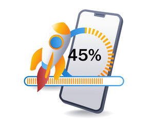 Launching startup smartphone product application infographic 3d illustration flat isometric
