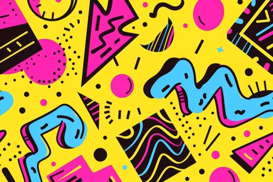 90's Inspired Background with Neon Colors and Bold Patterns - Vintage Decor, Party Themes