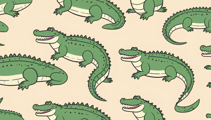 Seamless pattern with cute crocodile on light background. Flat style vector illustrations can be used for packaging paper, fabric, textile, wrapping paper, fabric, textile, etc.

