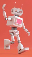 Naklejka premium Friendly robot waving on orange background