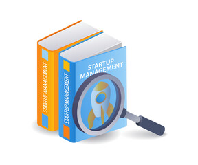 Information book science startup management infographics 3d flat isometric illustration