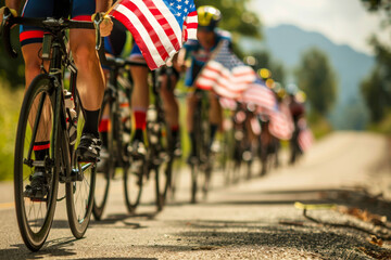 Group of People Riding Bikes Down a Road. Generative AI