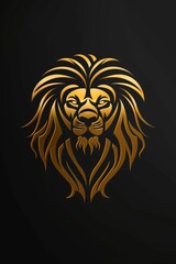 Golden lion head logo illustration on black background. Emblem, icon for company or sport team branding
