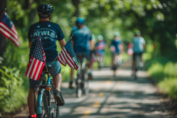 Fototapeta premium Group of People Riding Bikes Down Road. Generative AI