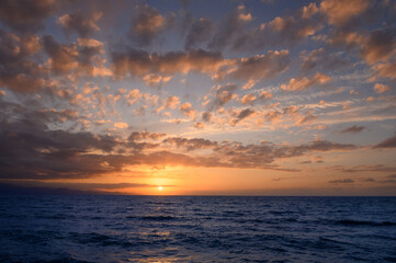sunset over the Mediterranean Sea. Evening landscape of Cyprus.
