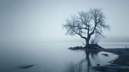 Lone Tree in the Fog created with Generative AI Technology, ai, generative