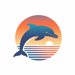 Obraz premium Sunset Dolphin Logo: Minimalist Design Echoing the Tranquility of Evening Seas