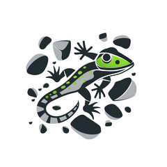 Naklejka premium Rocky Lizard Logo: Minimalist Design Blending into Nature's Rugged Terrain
