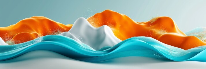 Abstract 3d wave art in colorful modern style on yellow, white, and blue background, banner