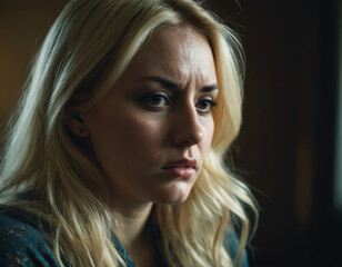 Naklejka premium portrait of a concerned, worried looking caucasian blonde woman