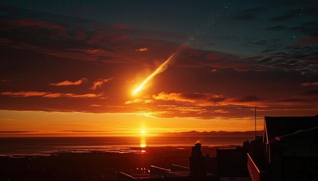 Glorious Sunset Sky with Falling Star: Captivating Image of Celestial Beauty 🌅✨