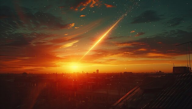 Golden Sunset Glow with Shooting Star and Falling Stars 🌅✨✨