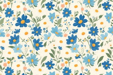 Obraz premium Delicate daisies and forget-me-nots creating a charming and whimsical seamless pattern