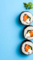 three round sushi rolls looking cute
