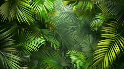 Exotic palm tree leaves in beautiful shades of green - detailed illustration for design projects