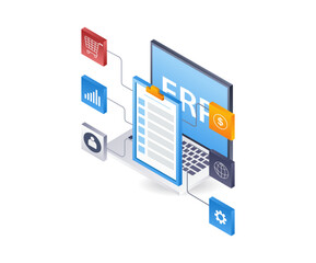 ERP computer developer network business technology, infographic illustration 3d flat isometric