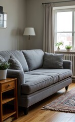Tranquil Living Room with Plush Velvet Sofa