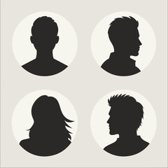 Silhouettes of four individuals in profile and frontal views.