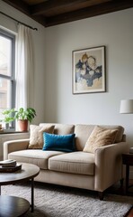 Tranquil Living Room with Plush Velvet Sofa