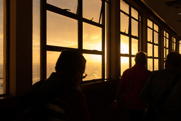 Silhouette of people is seen passing in the corridor of the Lacerda elevator in the city of...